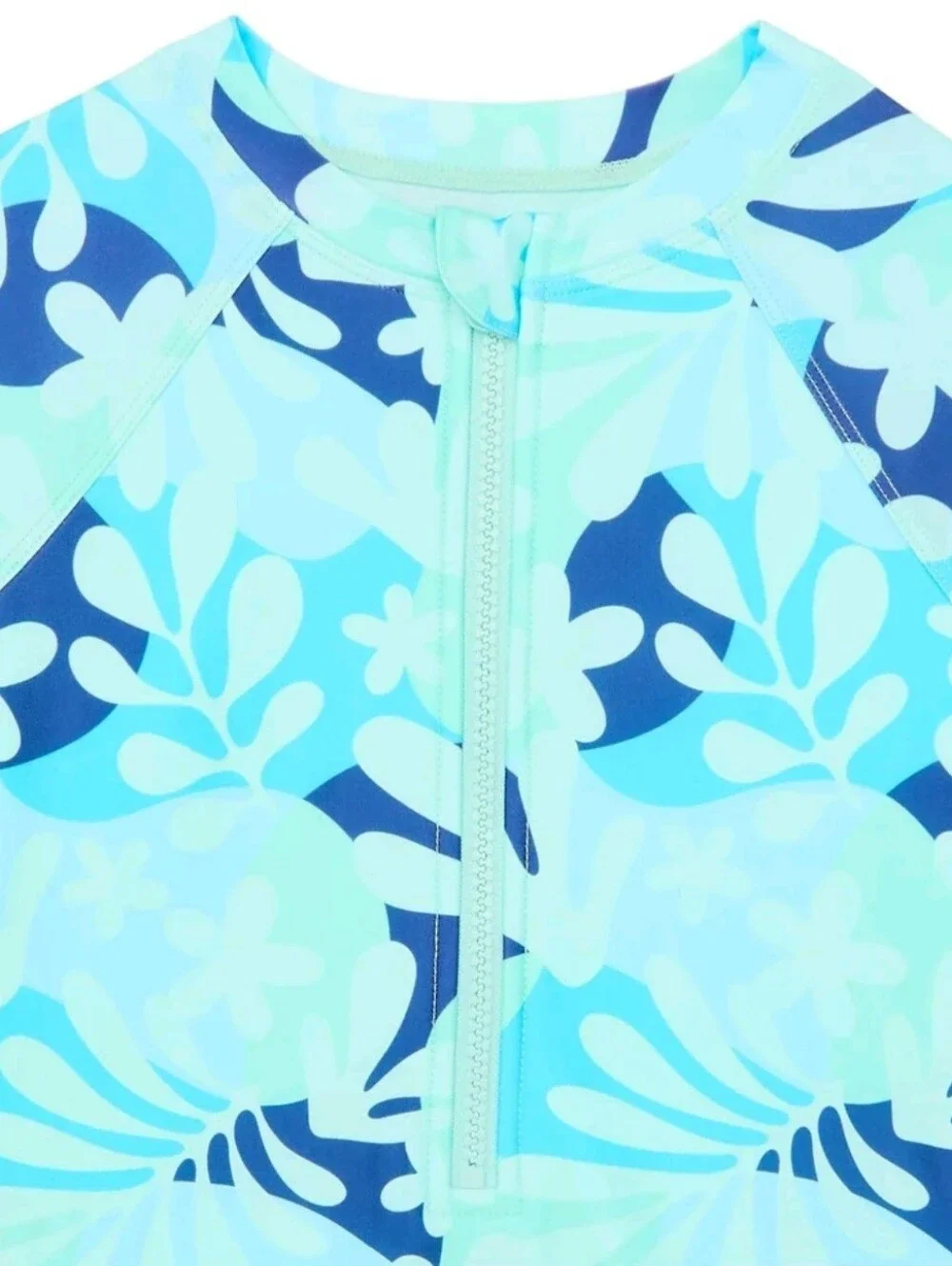 One-Piece Zip Up Swimsuit Blue/Green Floral Print Kids/Girls Size S (6-6X) NWOT